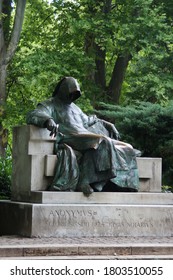 Budapest, Hungary - 07.20.2011: Statue Of Anonymous Notary Of King Bela Or Master P. By Miklos Ligeti, Vertical Photo