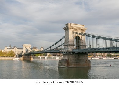 Budapest, Hungary 09-28-2012. Beautiful Széchenyi Chain Bridge In Budapest.