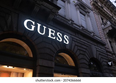 Budapest, Hungary - 1 November 2021: Guess Brand Store Sign, Illustrative Editorial.