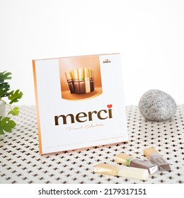 Budapest, Hungary - 16 March 2022: Box Of Merci Chocolate