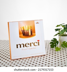 Budapest, Hungary - 16 March 2022: Box Of Merci Chocolate