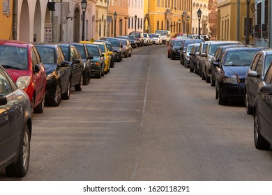 Budapest, Hungary - 17 September, 2018: Parking On Two Sides Of A One-way Street