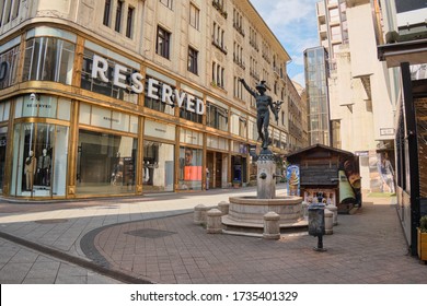 Budapest, Hungary - 17.05.2020: Empty Váci Shopping Street With Closed Cafes, Restaurants, Fast Fashion Shops, During COVID-19 Lockdown.