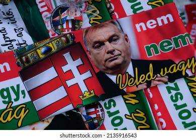 Budapest, Hungary - 3-15-2022: Independently Sold Merch Of Hungarian Prime Minister Viktor Orbán, At An Election Rally. 