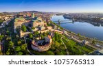 Budapest, Hungary - Aerial panoramic skyline view of Buda Castle Royal Palace with Szechenyi Chain Bridge, St.Stephen