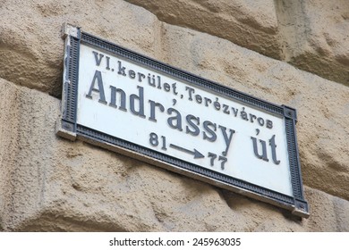 Budapest, Hungary - Andrassy Utca (Andrassy Street) sign. One of most famous tourist streets in Budapest.