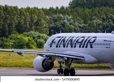 Budapest Hungary Aug 13 2019: Finnair Airbus 320 D-AIN taxiing for take off at Budapest International airport.