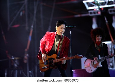 BUDAPEST, HUNGARY - AUG 9: The rock/ pop/ funk musician Prince in concert at the annual Sziget Festival in Budapest, Hungary, on Tuesday, August 9, 2011.