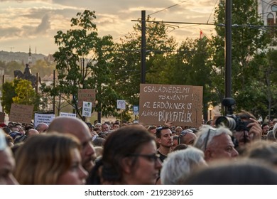 Budapest, Hungary - August 12, 2022: People With Banners 