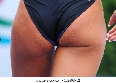 BUDAPEST HUNGARY - AUGUST 25: Female Swimsuit Seen From Behind At The European Swimming Championship In Budapest, August 25, 2006. 