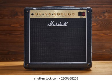 Budapest, Hungary - Circa 2021: Marshall Guitar Combo Amplifier, Classic Vintage Rock Or Classic Metal Sound. DSL20c Tube Amp