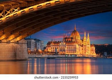 Budapest, Hungary. Cityscape image of Budapest, capital city of Hungary with Margaret Bridge and Hungarian Parliament Building at sunset. - Shutterstock ID 2155259953