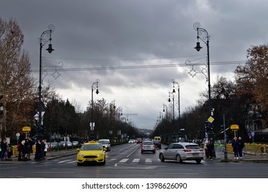 Budapest, HUNGARY - December 11, 2018: View Of Andrássy út In Budapest