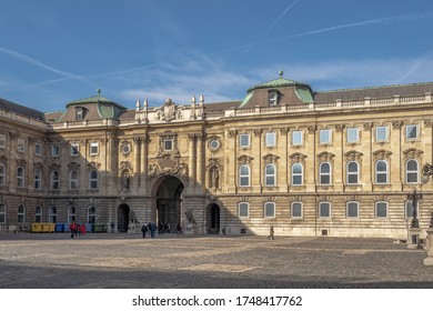 Budapest, Hungary - Feb 9, 2020: South Side Of The Lion's Yard At Buda Palace On The Hill