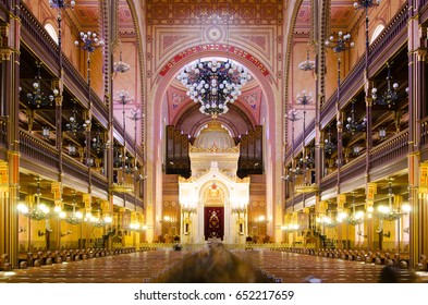 BUDAPEST, HUNGARY - FEBRUARY 21, 2016: Interior of the Great Synagogue in Dohany Street. The Dohany Street Synagogue or Tabakgasse Synagogue is the largest synagogue in Europe. Budapest, Hungary.