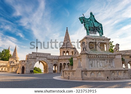 Budapest Hungary, Fisherman Bastion and statue of Stephen I
