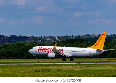 Budapest Hungary Jul 14 2019: Pegasus Airline Boeing 737 TC-IZI just landing at Budapest International airport.