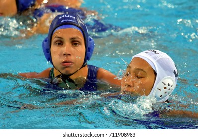 Budapest, Hungary - Jul 16, 2017. KESZTHELYI Rita (HUN) fights with Japan in the preliminary round. FINA Waterpolo World Championship was held in Alfred Hajos Swimming Centre in 2017.