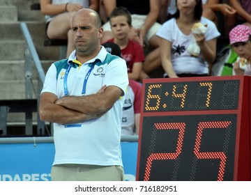 Budapest, Hungary - Jul 16, 2017. KECHAGIAS Athansios (AUS) head coach of Australia women waterpolo team. FINA Waterpolo World Championship was held in Alfred Hajos Swimming Centre in 2017.