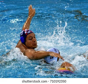 Budapest, Hungary - Jul 17, 2017.  BUSLJE Andro (CRO) playing against the USA team in the preliminary round. FINA Waterpolo World Championship was held in Alfred Hajos Swimming Centre in 2017.