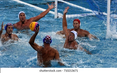 Budapest, Hungary - Jul 17, 2017. Croatia playing with USA in the preliminary round. FINA Waterpolo World Championship was held in Alfred Hajos Swimming Centre in 2017.