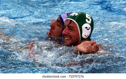 Budapest, Hungary - Jul 17, 2017. UBOVIC Nemanja (SRB) fights with BROWN Chris (RSA) in the preliminary round. FINA Waterpolo World Championship was held in Alfred Hajos Swimming Centre in 2017.