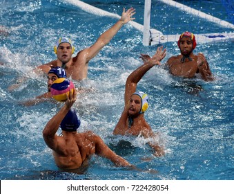 Budapest, Hungary - Jul 17, 2017. Australian Men Waterpolo Team Defends Against Hungary. FINA Waterpolo World Championship Was Held In Alfred Hajos Swimming Centre In 2017.