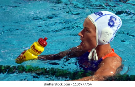 Budapest, Hungary - Jul 20, 2017. STOMPHORST Nomi (NED) in the preliminary round. FINA Waterpolo World Championship was held in Alfred Hajos Swimming Centre in 2017.