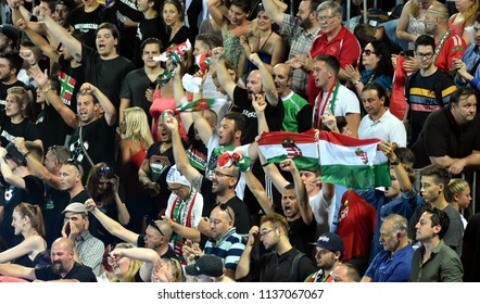 Budapest, Hungary - Jul 20, 2017. Happy Hungarian Fans After The Hungarian Women Waterpolo Team Win Against Netherlands. FINA Waterpolo World Championship Was Held In Alfred Hajos Swimming Centre.