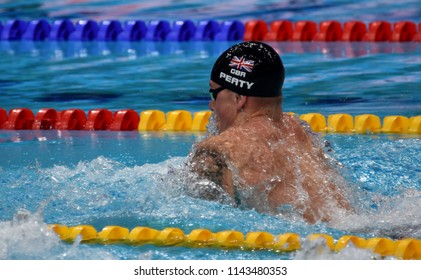 Budapest, Hungary - Jul 25, 2017. Competitive Swimmer PEATY Adam (GBR) Swimming Breastroke. FINA Swimming World Championship Preliminary Heats In Duna Arena.