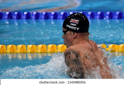 Budapest, Hungary - Jul 25, 2017. Competitive Swimmer PEATY Adam (GBR) Swimming Breastroke. FINA Swimming World Championship Preliminary Heats In Duna Arena.