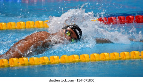 Budapest, Hungary - Jul 25, 2017. Competitive swimmer PALTRINIERI Gregorio (ITA) swimming 800m freestyle. FINA Swimming World Championship Preliminary Heats in Duna Arena.