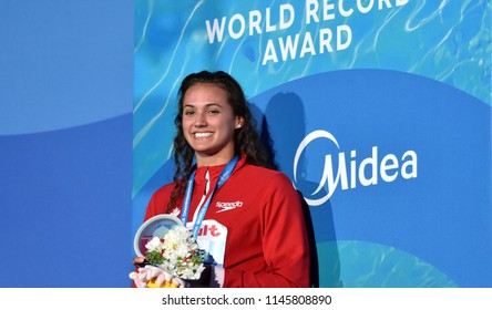 Budapest, Hungary - Jul 25, 2017. MASSE Kylie Jacqueline (CAN) winner of the Women's 100m Backstroke with World Record. FINA Swimming World Championship was held in Duna Arena.