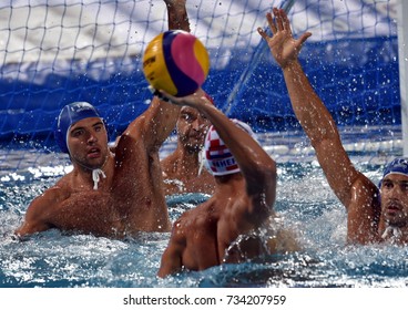 Budapest, Hungary - Jul 25, 2017. Croatian Men Waterpolo Team Plays Against Italy In The Quaterfinal. FINA Waterpolo World Championship Was Held In Alfred Hajos Swimming Centre In 2017.