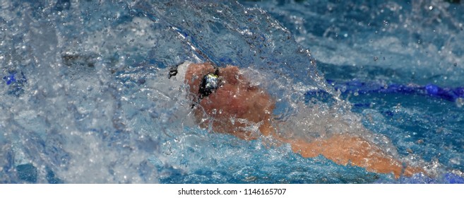 Budapest, Hungary - Jul 26, 2017. Competitive swimmer SOS Daniel (HUN) swimming 200m individual medley. FINA Swimming World Championship Preliminary Heats in Duna Arena.