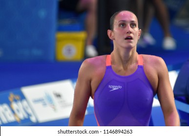 Budapest, Hungary - Jul 26, 2017. Competitive swimmer DAVIES Georgia (GBR) in the 50m backstroke Semifinal. FINA Swimming World Championship was held in Duna Arena.