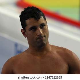 Budapest, Hungary - Jul 26, 2017. Competitive swimmer LIMA Felipe (BRA) in the 50m breaststroke Final. FINA Swimming World Championship was held in Duna Arena.