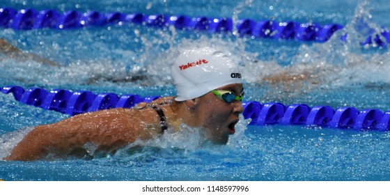 Budapest, Hungary - Jul 26, 2017. Competitive swimmer SZILAGYI Liliana (HUN) in the 200m butterfly Semifinal. FINA Swimming World Championship was held in Duna Arena.