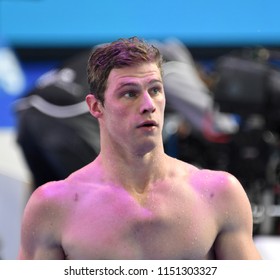 Budapest, Hungary - Jul 27, 2017. Competitive swimmer CORDES Kevin (USA) in the 200m Breaststroke Semifinal. FINA Swimming World Championship was held in Duna Arena.
