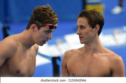 Budapest, Hungary - Jul 28, 2017. MCEVOY Cameron (AUS) and WIERLING Damian Matthias Armin (GER) after 50m Freestyle. FINA Swimming World Championship Preliminary Heats in Duna Arena