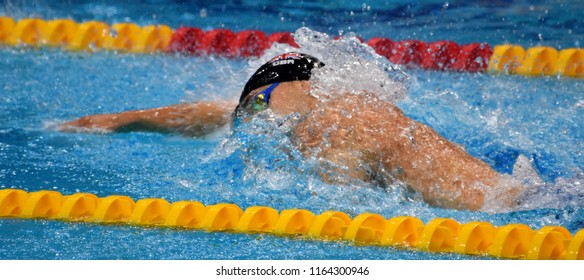Budapest, Hungary - Jul 28, 2017. GUY James (GBR) in the Men 4x200m Freestyle Final. FINA Swimming World Championship in Duna Arena.