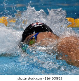 Budapest, Hungary - Jul 28, 2017. GUY James (GBR) in the Men 4x200m Freestyle Final. FINA Swimming World Championship in Duna Arena.