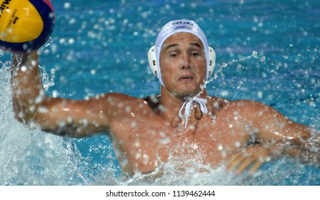 Budapest, Hungary - Jul 29, 2017.  HOSNYANSZKY Norbert (HUN) playing against Croatia in the Final. FINA Waterpolo World Championship was held in Alfred Hajos Swimming Centre in 2017.