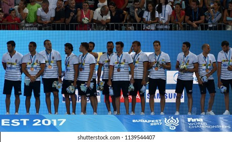 Budapest, Hungary - Jul 29, 2017. Serbia won Bronze medal of FINA Waterpolo World Championship. It was held in Alfred Hajos Swimming Centre.
