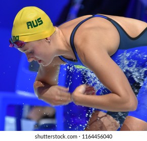 Budapest, Hungary - Jul 29, 2017. Competitive swimmer HANSEN Jessica Leigh (AUS) in the 50m Breaststroke SemiFinal. FINA Swimming World Championship was held in Duna Arena.