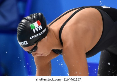 Budapest, Hungary - Jul 29, 2017. Competitive swimmer CASTIGLIONI Arianna (ITA) in the 50m Breaststroke SemiFinal. FINA Swimming World Championship was held in Duna Arena.