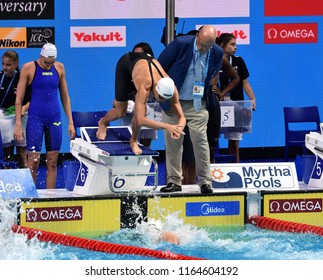Budapest, Hungary - Jul 29, 2017. JAKABOS Zsuzsanna (HUN) swimming in the Mixed 4x100m Freestyle Final. FINA Swimming World Championship in Duna Arena.