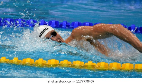 Budapest, Hungary - Jul 30, 2017. Competitive swimmer VERRASZTO David (HUN) in the 400m Individual Medley Final. FINA Swimming World Championship was held in Duna Arena.