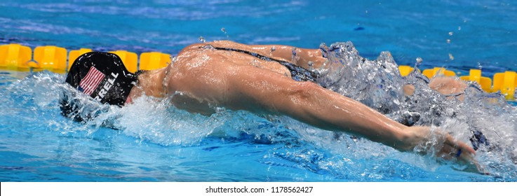 Budapest, Hungary - Jul 30, 2017. WORRELL Kelsi (USA) in the Women 4x100m Medley Relay Final. FINA Swimming World Championship was held in Duna Arena.