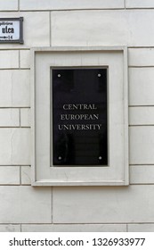 Budapest, Hungary - July 13, 2015: Central European University Plaque In Budapest, Hungary.